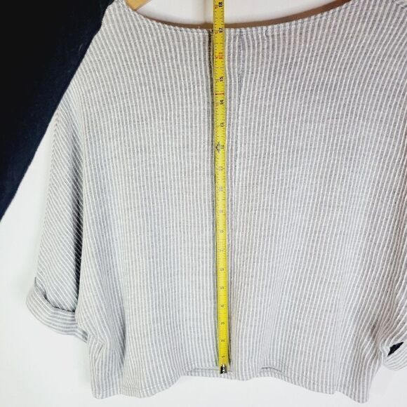 Caution To The Wind Gray Striped Crop Top with Ribbed Texture - Picture 6 of 7